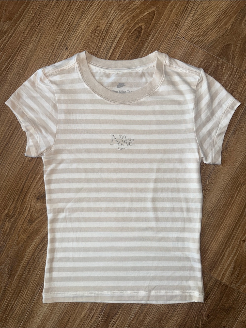 Nike Kids Beige & White Striped Short Sleeve Tee